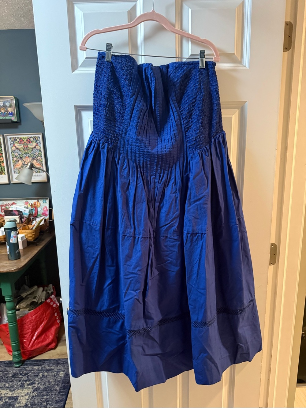 Anthropologie Cobalt Blue Strapless Smocked Midi Dress